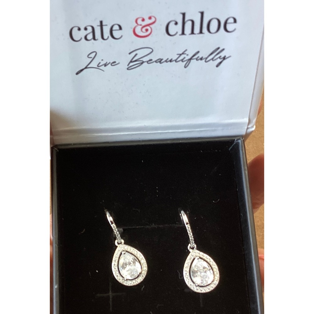 Cate‎ & Chloe Isabel Drop Earrings Teardrop Halo Leverback Dangle